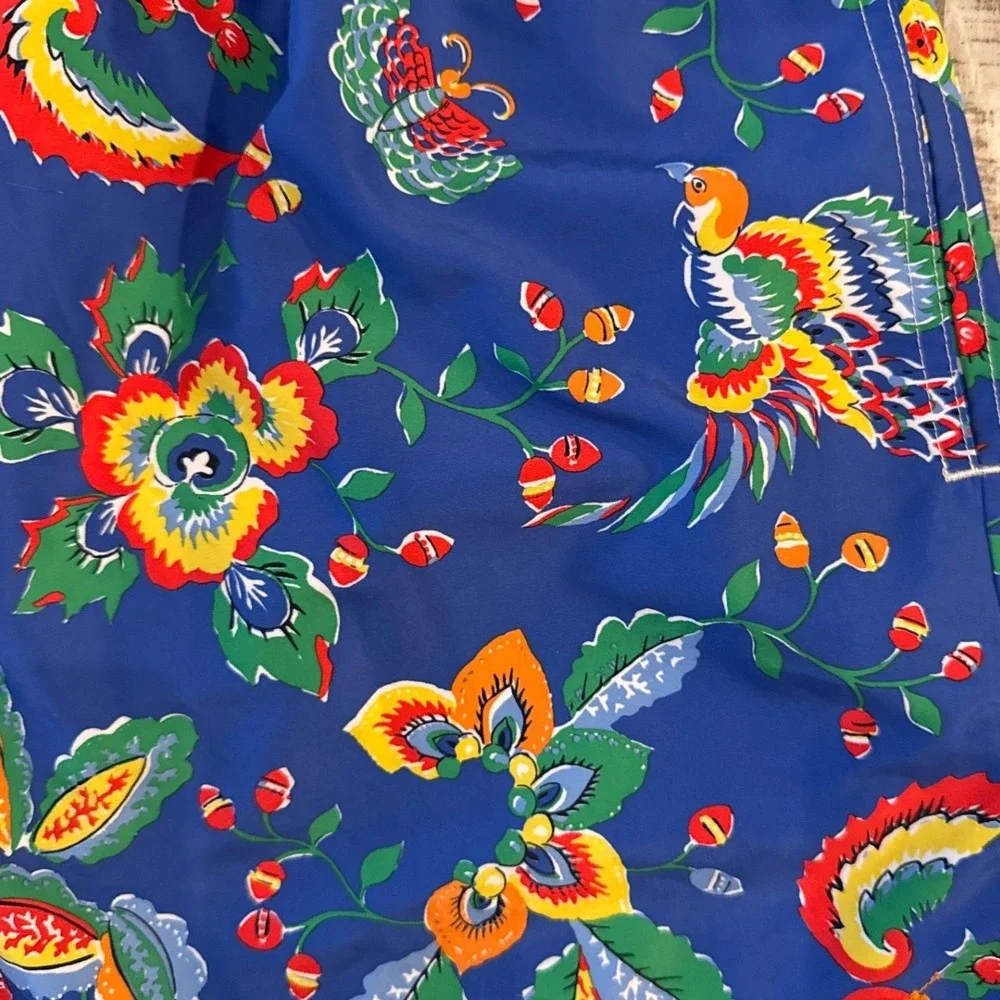 Polo Ralph Lauren Mens Tropical Swim Trunks Bird Floral XXL Blue Board Shorts